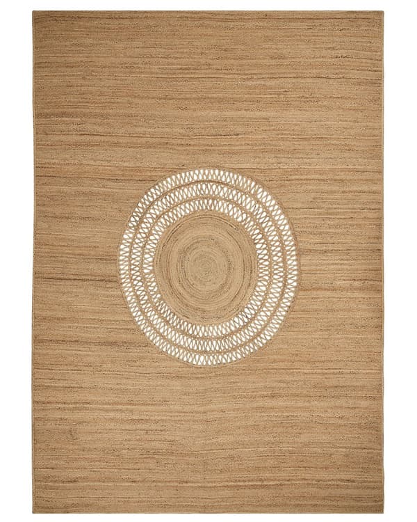 Matta Beige Jute 160 x 230 cm Flätad Handgjord Utskuret Mönster Naturlig Boho Stil Textil