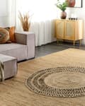 Miniatyrbild 2 av 7: Matta Beige Jute 160 x 230 cm Flätad Handgjord Utskuret Mönster Naturlig Boho Stil Textil