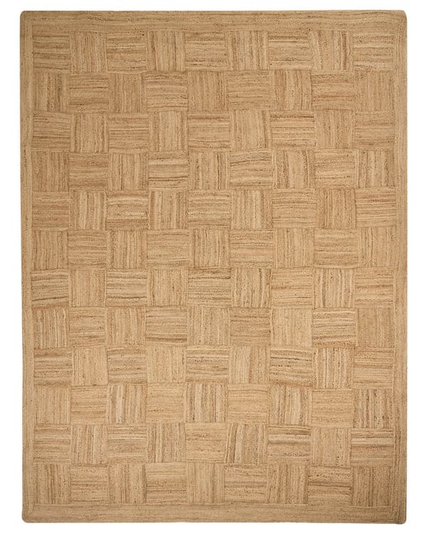 Ytor Matta Beige Jute 300 x 400 cm Flätad Handgjord Rutig Mönster Naturlig Boho Stil Textil
