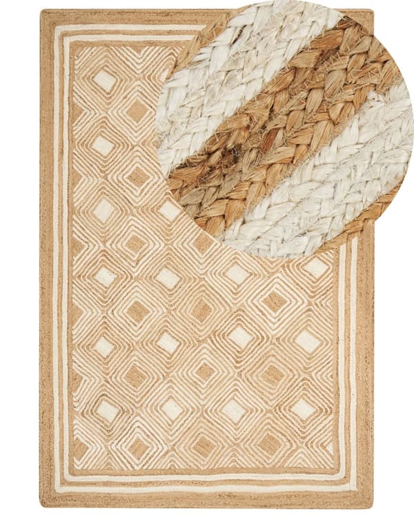 Matta Beige Jute 200 x 300 cm Flätad Handgjord Naturlig Boho Stil Textil
