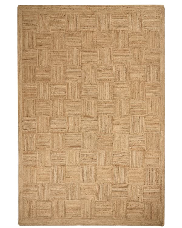 Ytor Matta Beige Jute 200 x 300 cm Flätad Handgjord Rutig Mönster Naturlig Boho Stil Textil