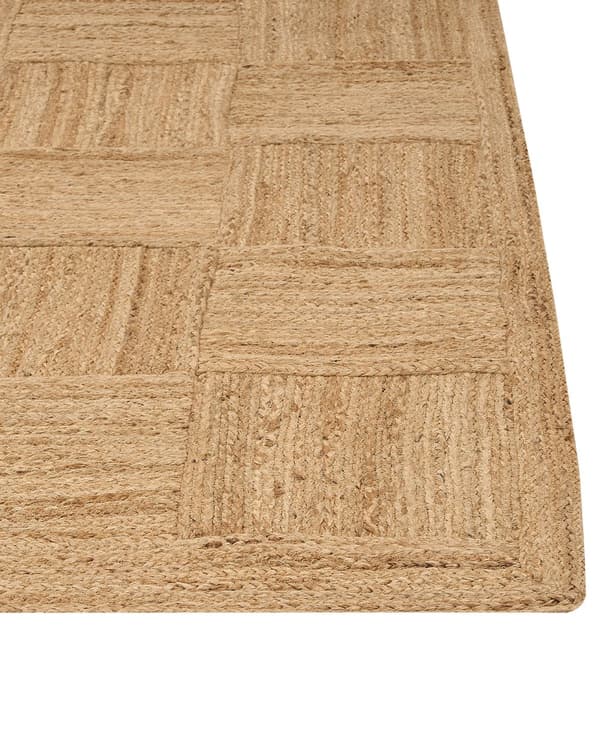 Ytor Matta Beige Jute 200 x 300 cm Flätad Handgjord Rutig Mönster Naturlig Boho Stil Textil