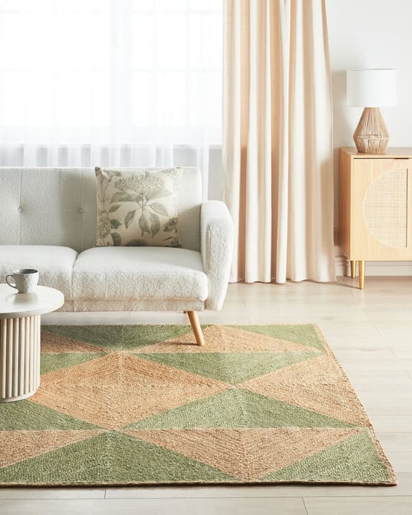 Matto beige vihreä 200 x 300 cm juutti geometrinen kuvio suorakulmio käsintehty luonnollinen boho