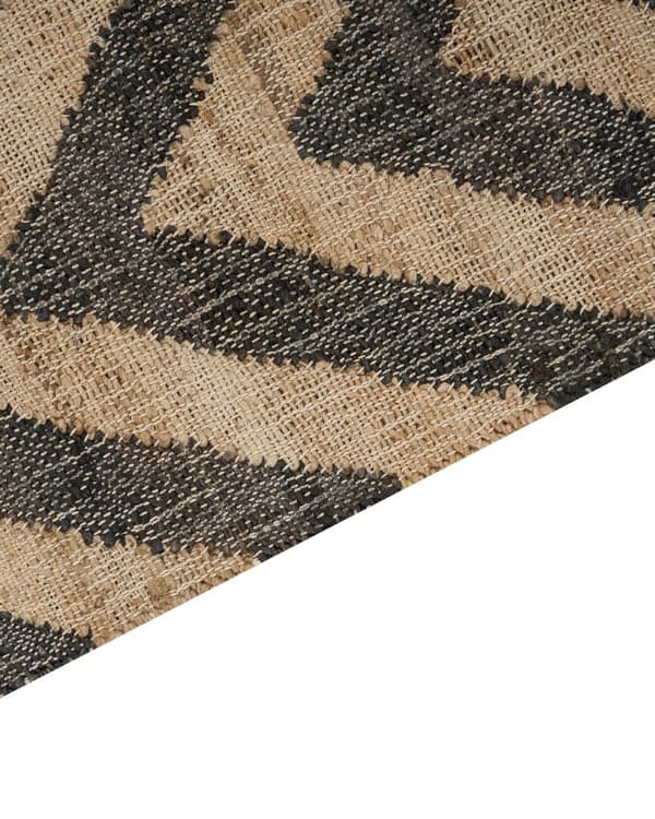 Matto beige musta 200 x 300 cm juutti geometrinen kalanruotokuvio suorakulmio luonnollinen boho