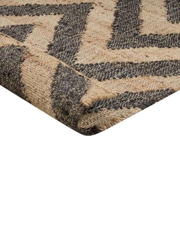 Matto beige musta 200 x 300 cm juutti geometrinen kalanruotokuvio suorakulmio luonnollinen boho