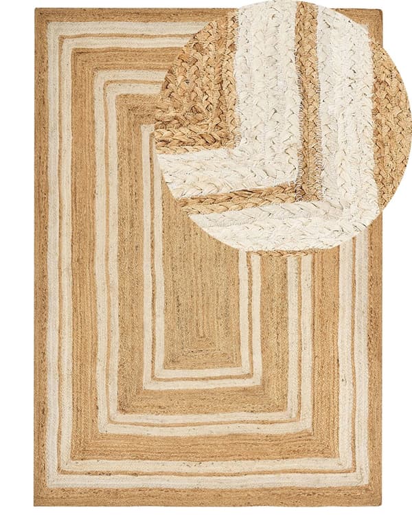 Matto beige 160 x 230 cm juutti geometrinen kuvio suorakulmio käsintehty luonnollinen boho