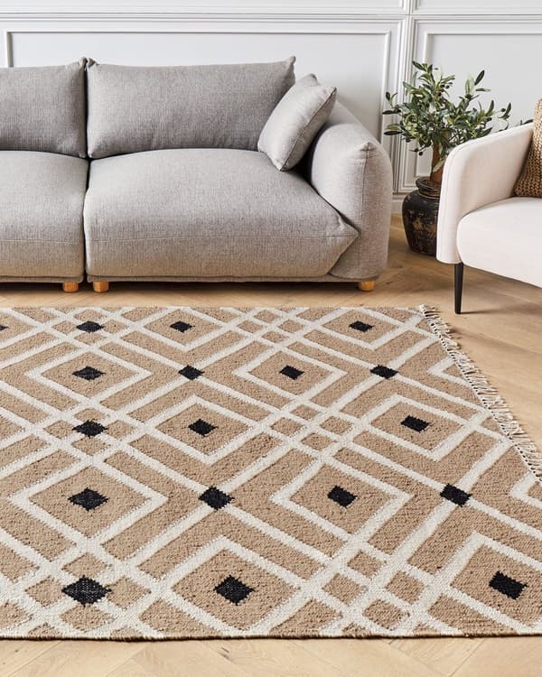 Matto beige 160 x 230 cm juutti puuvilla suorakulmio geometrinen kuvio käsintehty boho