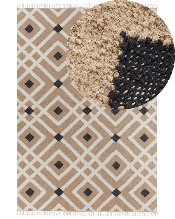 Matto beige 160 x 230 cm juutti puuvilla suorakulmio geometrinen kuvio käsintehty boho