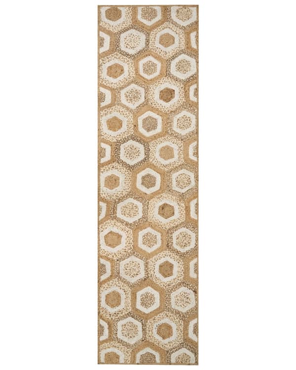 Gångmatta Beige Jute 80 x 300 cm Geometriskt mönster Handvävd Boho Hall Sovrum