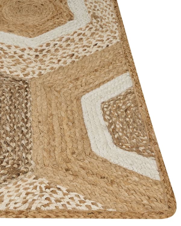 Gångmatta Beige Jute 80 x 300 cm Geometriskt mönster Handvävd Boho Hall Sovrum