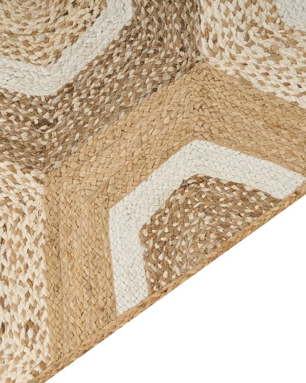 Gångmatta Beige Jute 80 x 300 cm Geometriskt mönster Handvävd Boho Hall Sovrum