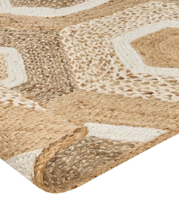 Gångmatta Beige Jute 80 x 300 cm Geometriskt mönster Handvävd Boho Hall Sovrum