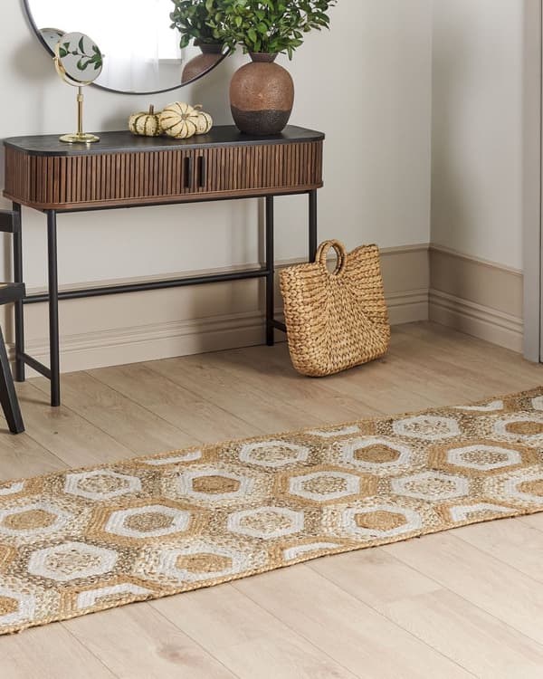 Gångmatta Beige Jute 80 x 300 cm Geometriskt mönster Handvävd Boho Hall Sovrum