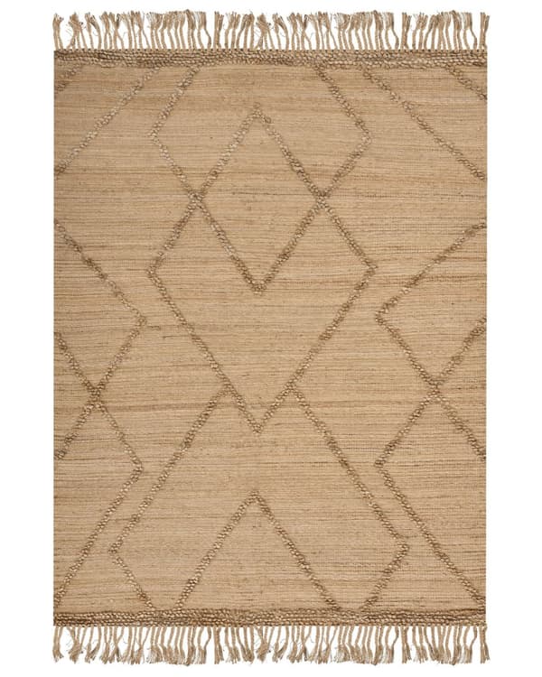 Matta Beige Jute 200 x 300 cm Handvävd Linjer Geometriskt mönster med tofsar Naturlig Boho Stil Textil