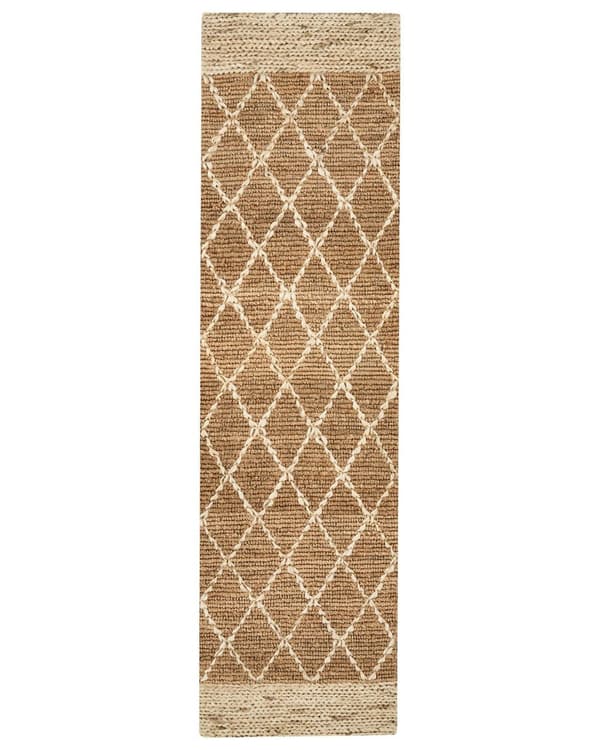 Gångmatta Beige Jute 80 x 300 cm Geometriskt mönster Handvävd Boho Hall Sovrum