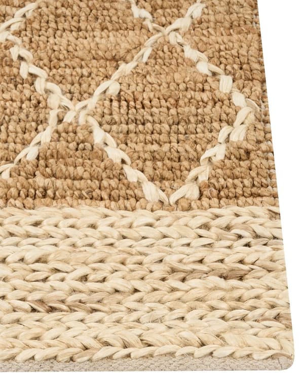Gångmatta Beige Jute 80 x 300 cm Geometriskt mönster Handvävd Boho Hall Sovrum