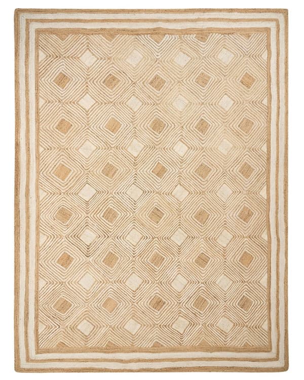 Gulvtæppe Beige Jute 300 x 400 cm Natur Tæppe Mønster Rustik Boho Stil Fladvævet Gulvtæp Flettet Jutetæppe til Sofabord Indretning Tilbehør