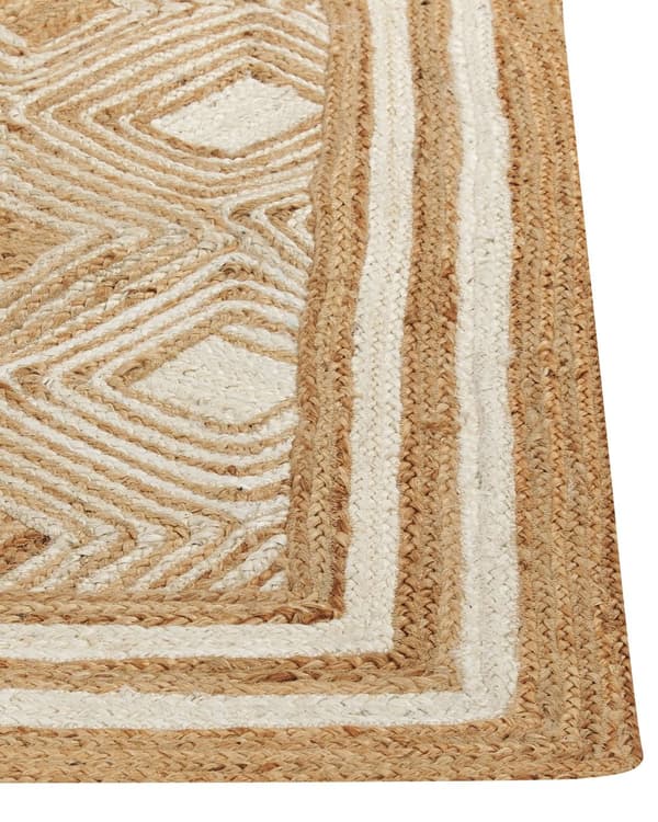 Gulvtæppe Beige Jute 300 x 400 cm Natur Tæppe Mønster Rustik Boho Stil Fladvævet Gulvtæp Flettet Jutetæppe til Sofabord Indretning Tilbehør