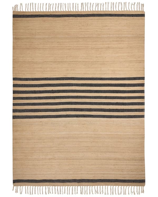 Gulvtæppe Beige Jute 160 x 230 cm Natur Tæppe Stribet Rustik Boho Stil Fladvævet Gulvtæp Flettet Jutetæppe til Sofabord Indretning Tilbehør