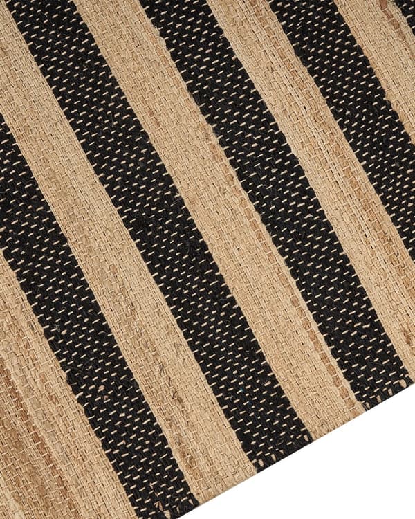 Gulvtæppe Beige Jute 160 x 230 cm Natur Tæppe Stribet Rustik Boho Stil Fladvævet Gulvtæp Flettet Jutetæppe til Sofabord Indretning Tilbehør