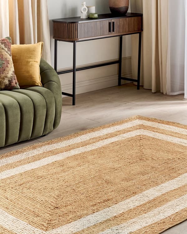 Gulvtæppe Beige Jute 200 x 300 cm Natur Tæppe Mønster Rustik Boho Stil Fladvævet Gulvtæp Flettet Jutetæppe til Sofabord Indretning Tilbehør