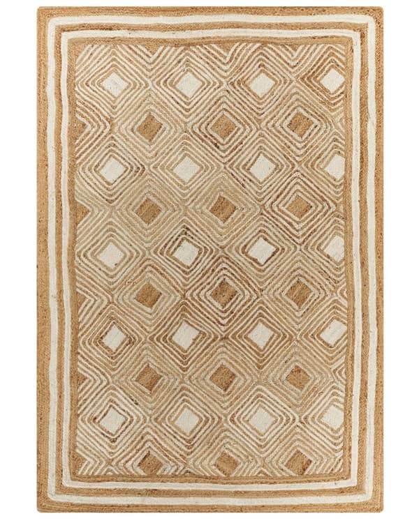 Gulvtæppe Beige Jute 160 x 230 cm Natur Tæppe Mønster Rustik Boho Stil Fladvævet Gulvtæp Flettet Jutetæppe til Sofabord Indretning Tilbehør