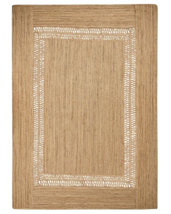 Gulvtæppe Beige Jute 160 x 230 cm Natur Tæppe Mønster Rustik Boho Stil Fladvævet Gulvtæp Flettet Jutetæppe til Sofabord Indretning Tilbehør