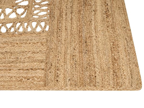 Gulvtæppe Beige Jute 160 x 230 cm Natur Tæppe Mønster Rustik Boho Stil Fladvævet Gulvtæp Flettet Jutetæppe til Sofabord Indretning Tilbehør