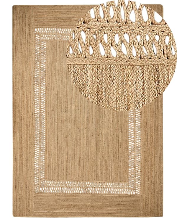 Gulvtæppe Beige Jute 160 x 230 cm Natur Tæppe Mønster Rustik Boho Stil Fladvævet Gulvtæp Flettet Jutetæppe til Sofabord Indretning Tilbehør