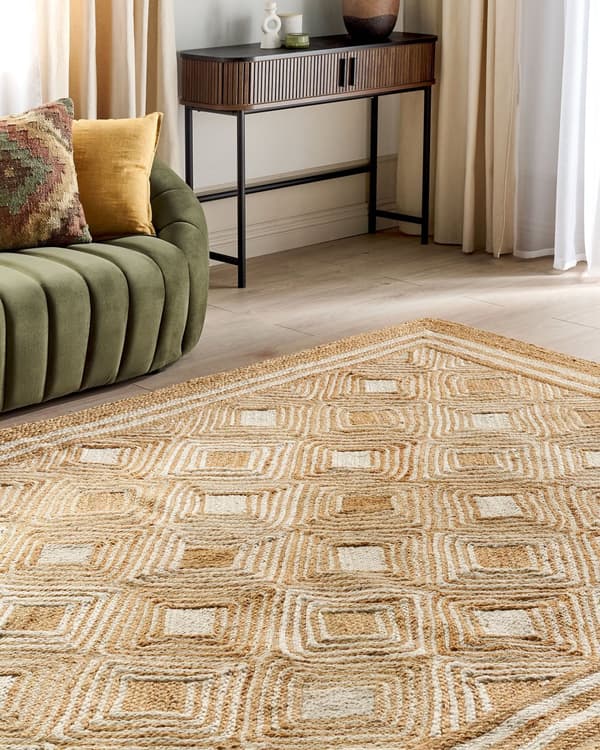 Gulvtæppe Beige Jute 200 x 300 cm Natur Tæppe Mønster Rustik Boho Stil Fladvævet Gulvtæp Flettet Jutetæppe til Sofabord Indretning Tilbehør