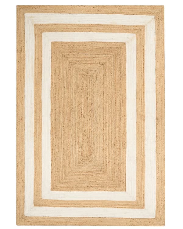 Gulvtæppe Beige Jute 160 x 230 cm Natur Tæppe Mønster Rustik Boho Stil Fladvævet Gulvtæp Flettet Jutetæppe til Sofabord Indretning Tilbehør