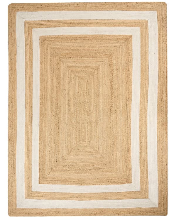 Gulvtæppe Beige Jute 300 x 400 cm Natur Tæppe Mønster Rustik Boho Stil Fladvævet Gulvtæp Flettet Jutetæppe til Sofabord Indretning Tilbehør