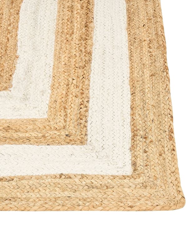 Gulvtæppe Beige Jute 300 x 400 cm Natur Tæppe Mønster Rustik Boho Stil Fladvævet Gulvtæp Flettet Jutetæppe til Sofabord Indretning Tilbehør