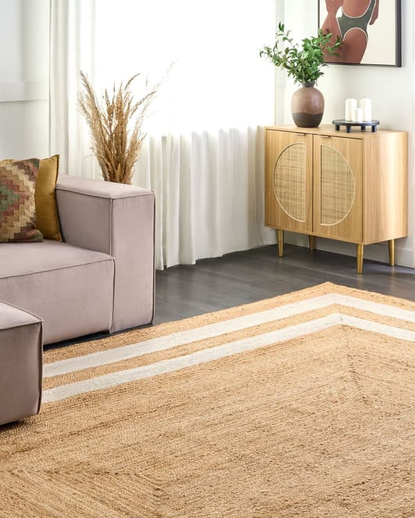 Gulvtæppe Beige Jute 300 x 400 cm Natur Tæppe Mønster Rustik Boho Stil Fladvævet Gulvtæp Flettet Jutetæppe til Sofabord Indretning Tilbehør
