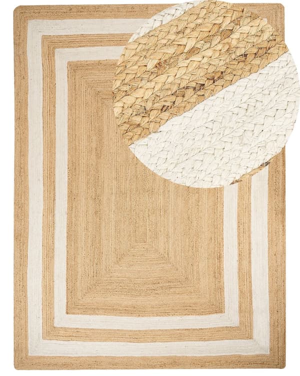 Gulvtæppe Beige Jute 300 x 400 cm Natur Tæppe Mønster Rustik Boho Stil Fladvævet Gulvtæp Flettet Jutetæppe til Sofabord Indretning Tilbehør