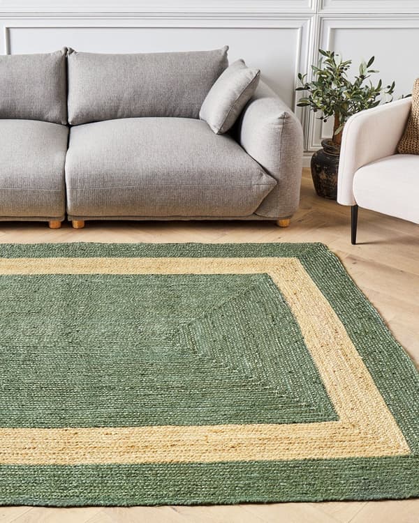 Gulvtæppe Beige Grøn Jute 160 x 230 cm Natur Tæppe Mønster Rustik Boho Stil Fladvævet Gulvtæp Flettet Jutetæppe til Sofabord Indretning