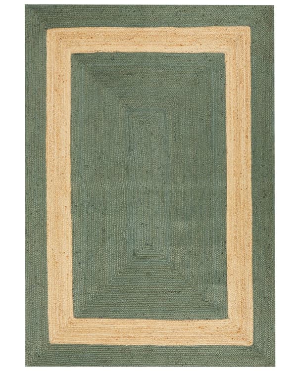 Gulvtæppe Beige Grøn Jute 160 x 230 cm Natur Tæppe Mønster Rustik Boho Stil Fladvævet Gulvtæp Flettet Jutetæppe til Sofabord Indretning