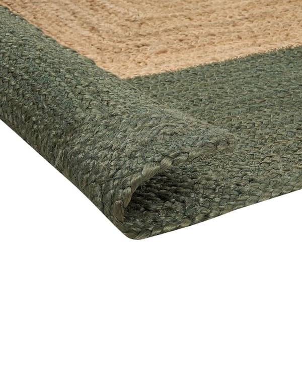 Gulvtæppe Beige Grøn Jute 160 x 230 cm Natur Tæppe Mønster Rustik Boho Stil Fladvævet Gulvtæp Flettet Jutetæppe til Sofabord Indretning
