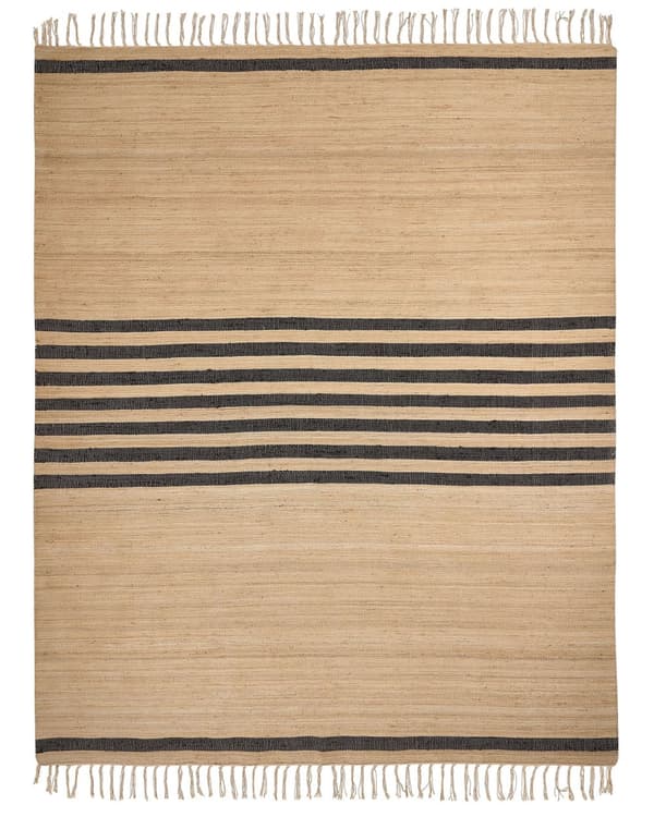 Gulvtæppe Beige Jute 300 x 400 cm Natur Tæppe Stribet Rustik Boho Stil Fladvævet Gulvtæp Flettet Jutetæppe til Sofabord Indretning Tilbehør