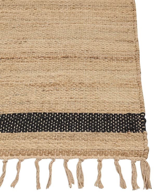 Gulvtæppe Beige Jute 300 x 400 cm Natur Tæppe Stribet Rustik Boho Stil Fladvævet Gulvtæp Flettet Jutetæppe til Sofabord Indretning Tilbehør
