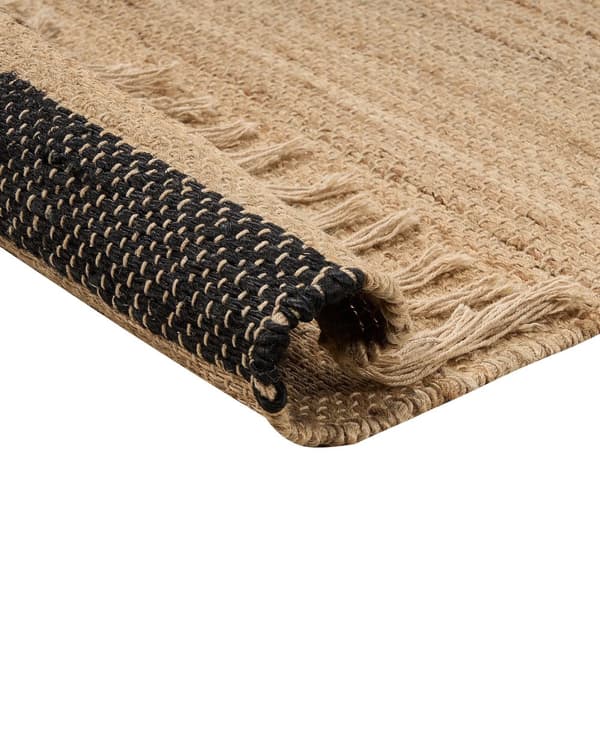 Gulvtæppe Beige Jute 300 x 400 cm Natur Tæppe Stribet Rustik Boho Stil Fladvævet Gulvtæp Flettet Jutetæppe til Sofabord Indretning Tilbehør