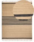 Miniatyrbillede 1 af 7: Gulvtæppe Beige Jute 300 x 400 cm Natur Tæppe Stribet Rustik Boho Stil Fladvævet Gulvtæp Flettet Jutetæppe til Sofabord Indretning Tilbehør