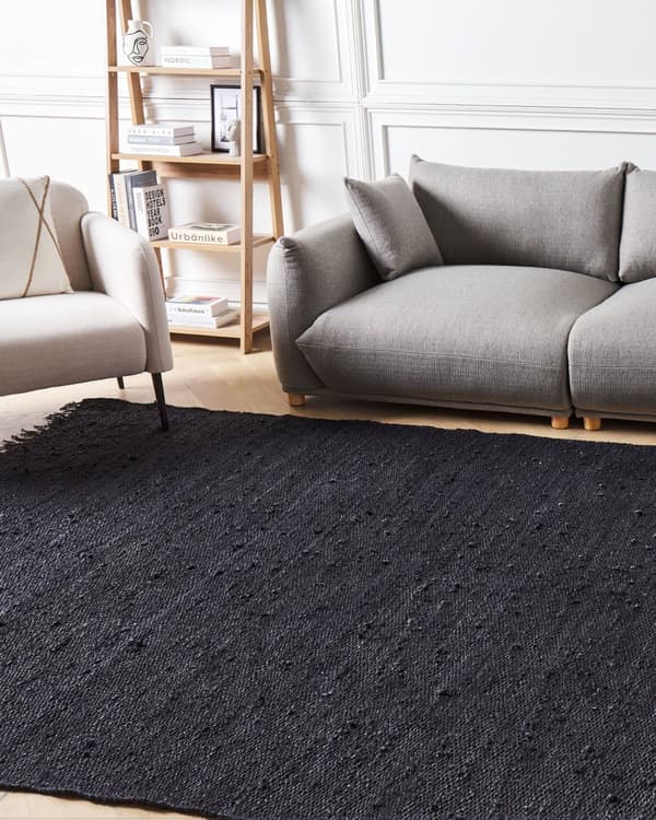 Gångmatta Svart jute 160 x 230 cm Rektangulär med dekorativa tofsar Handvävd Boho Stil Hall