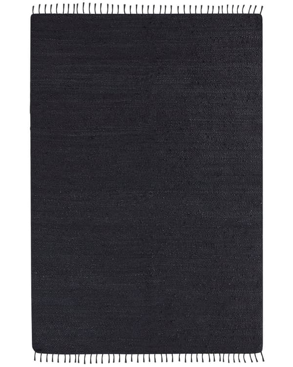 Gångmatta Svart jute 160 x 230 cm Rektangulär med dekorativa tofsar Handvävd Boho Stil Hall