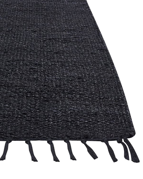 Gångmatta Svart jute 160 x 230 cm Rektangulär med dekorativa tofsar Handvävd Boho Stil Hall