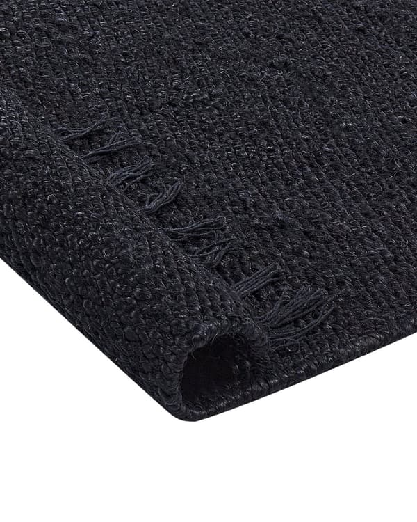 Gångmatta Svart jute 160 x 230 cm Rektangulär med dekorativa tofsar Handvävd Boho Stil Hall