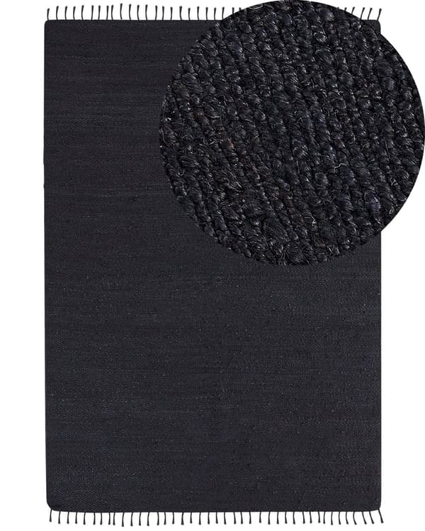 Gångmatta Svart jute 160 x 230 cm Rektangulär med dekorativa tofsar Handvävd Boho Stil Hall