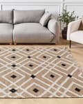 Miniatyrbillede 4 af 8: Beige bomuldsjutetæppe 160 x 230 cm flettet håndlavet med kvaster naturlig boho-stil
