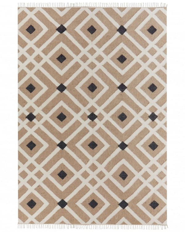 Beige bomuldsjutetæppe 160 x 230 cm flettet håndlavet med kvaster naturlig boho-stil