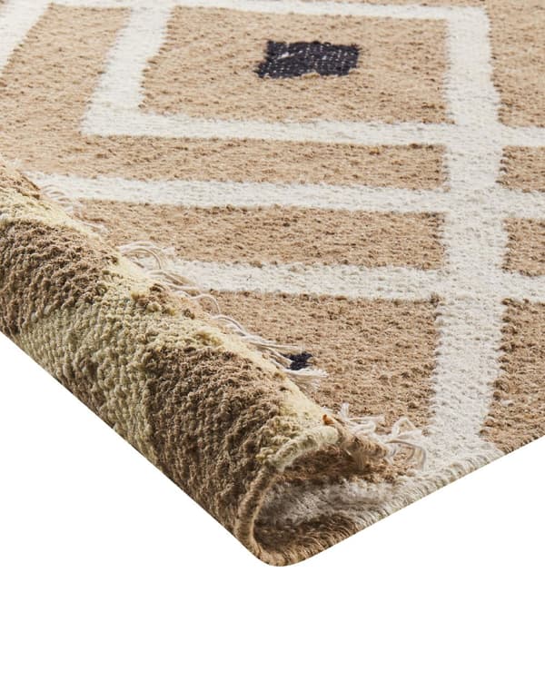 Beige bomuldsjutetæppe 160 x 230 cm flettet håndlavet med kvaster naturlig boho-stil
